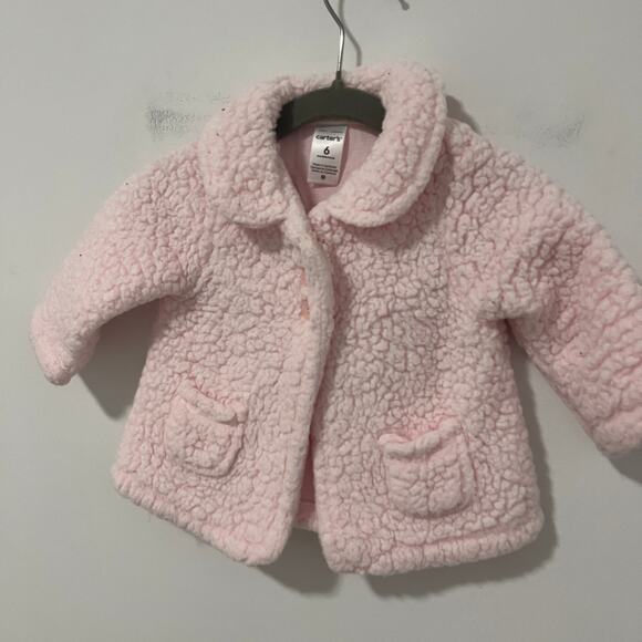 Carter's Baby Girl Pink Sherpa Sweater Jacket Size 6 Months - Picture 5 of 5